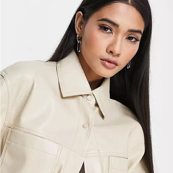 TOPSHOP CREME FAUX LEATHER BUTTON TOP - Picture 2 of 8